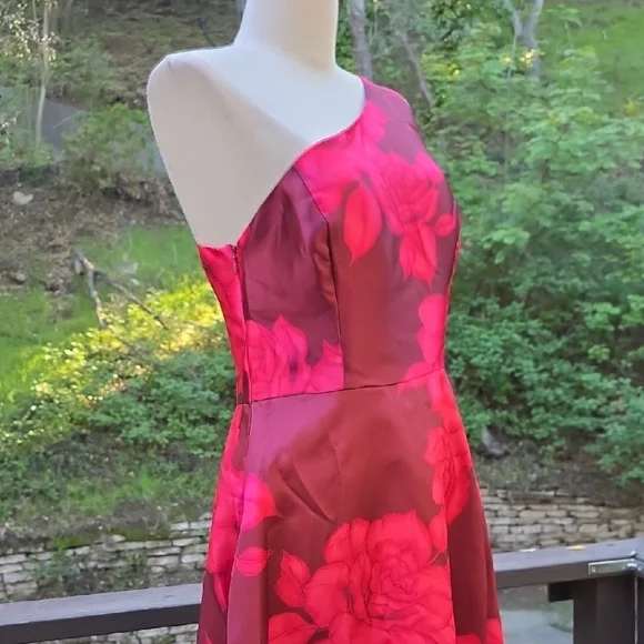 NWOT $250 BOSTON PROPER ONE SHOULDER ROSE PRINT GOWN DRESS IN PINK MULTI SIZE 10 - Picture 4 of 9